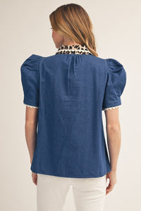 Leopard Detail Denim Blouse