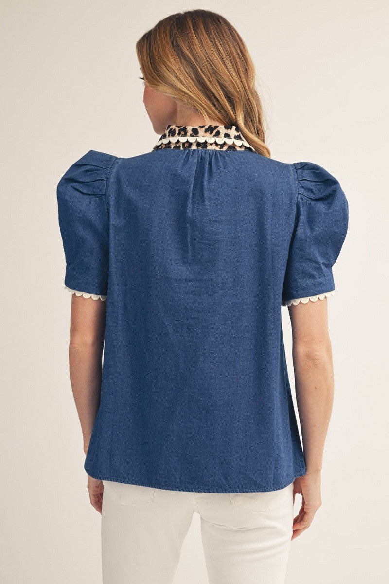 Leopard Detail Denim Blouse