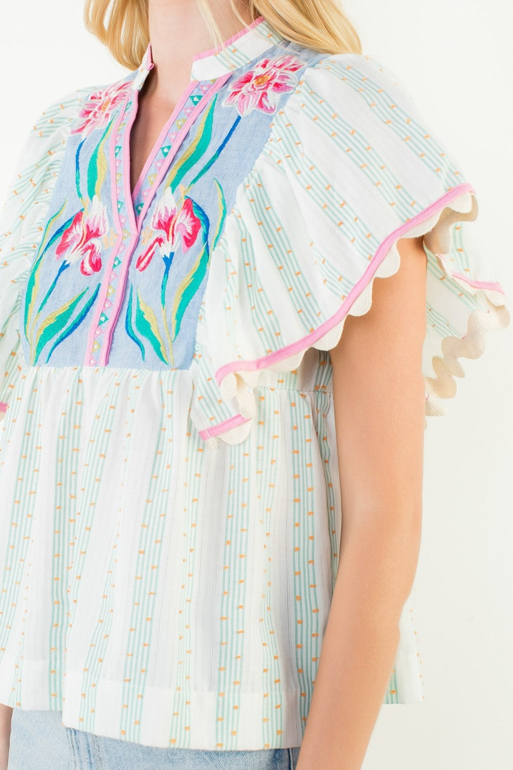 Flutter Sleeve Embroidered Top
