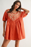 Embroidered Linen Tunic Dress