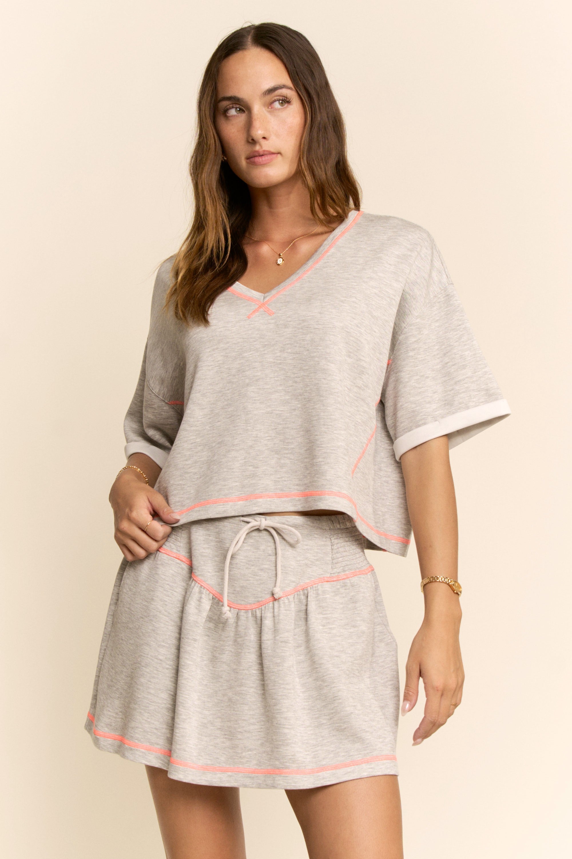 Soft Knit V-Neck Top & Skort Set
