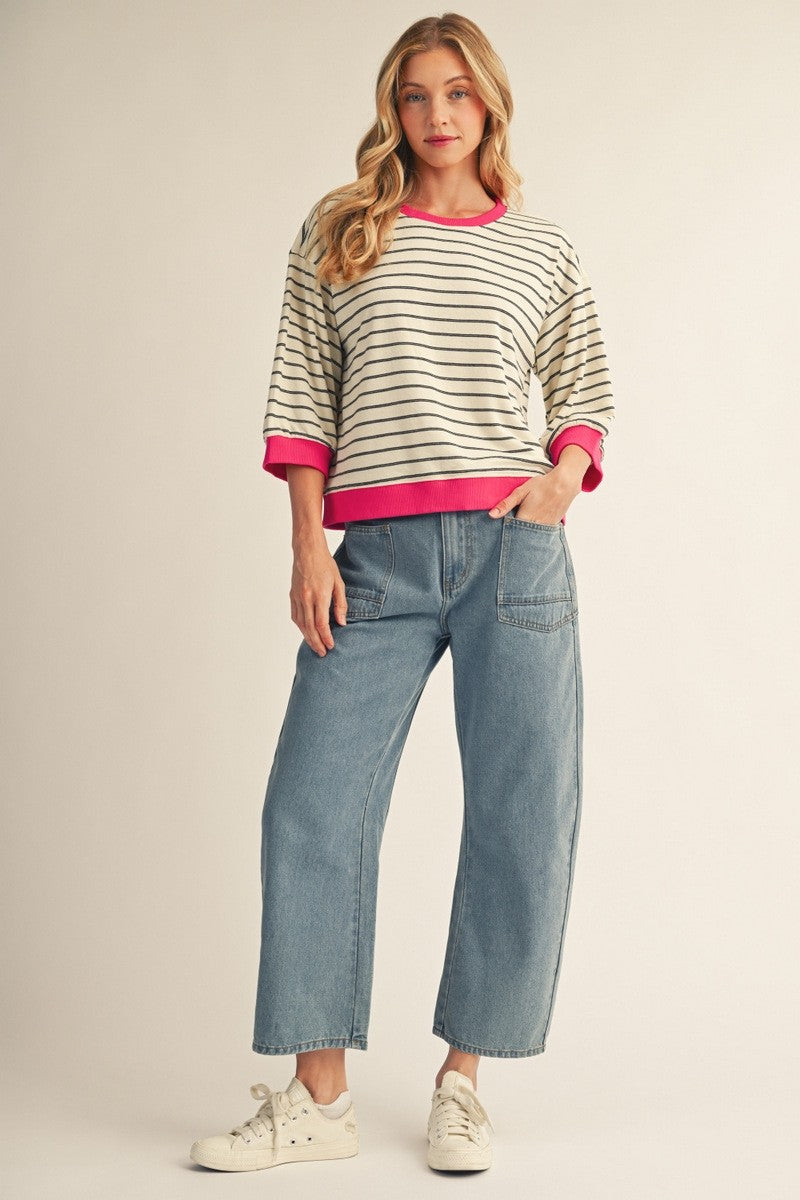 Drop Shoulder Stripe Sweatshirt