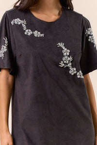 Grey Beaded Embroidered Mini Dress