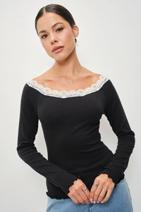 Lace Trim Boatneck Top
