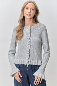 Ruffle Hem Button-Up Sweater