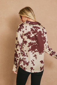 Cow Print Satin Button-Down
