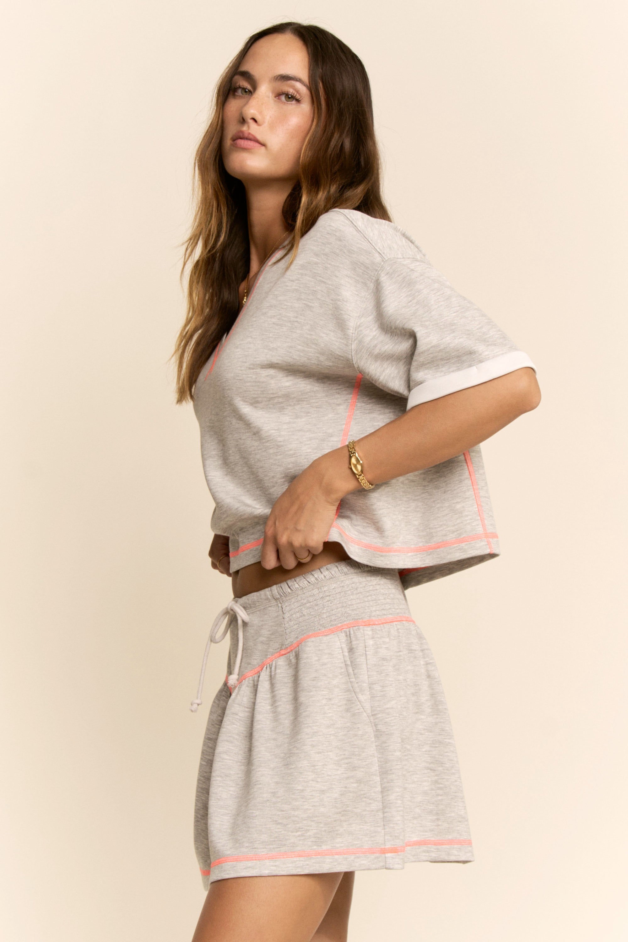 Soft Knit V-Neck Top & Skort Set
