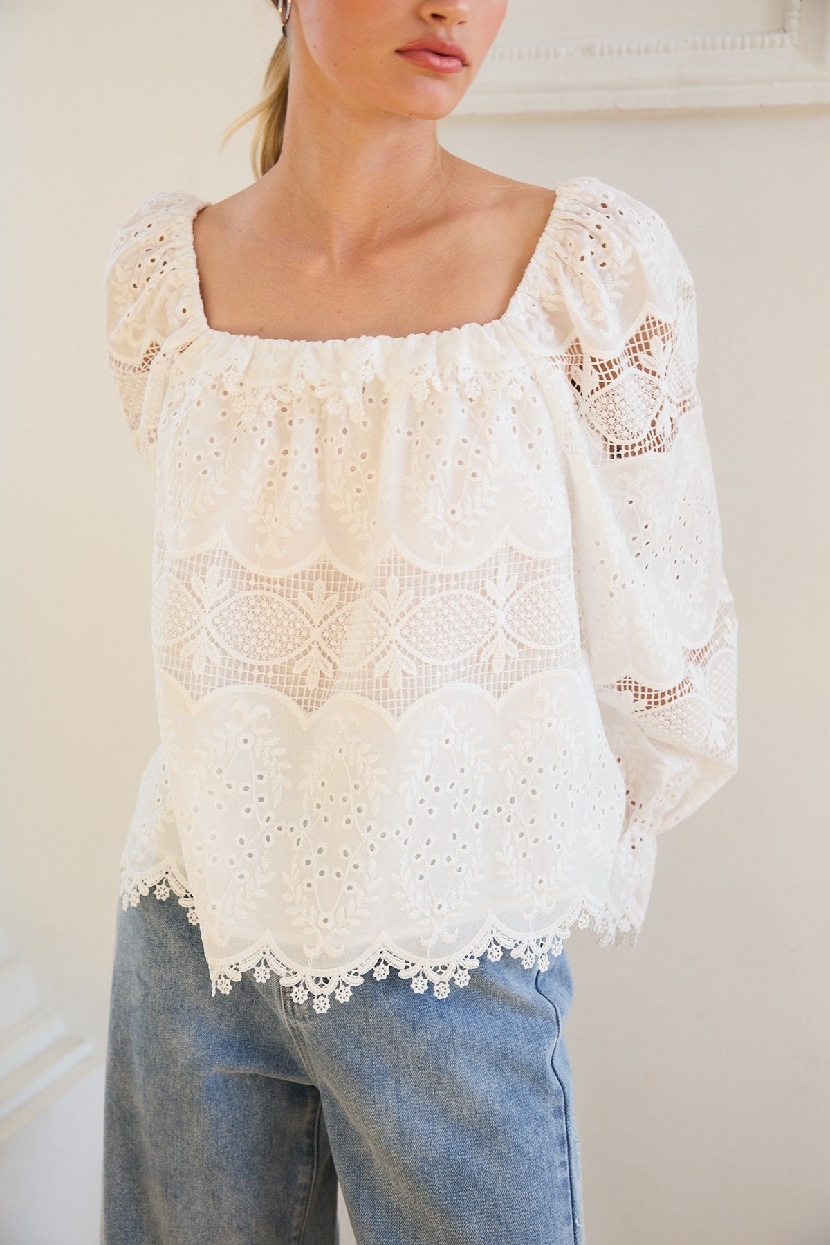 Lace Square Neck Blouse