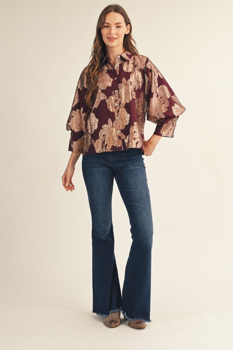 Sheer Metallic Burnout Top