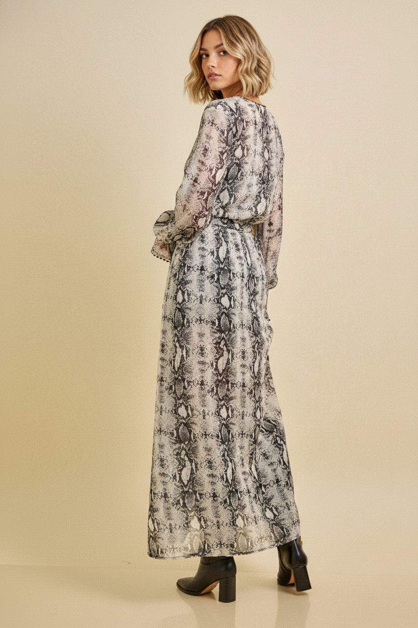 Snake Print Maxi Dress with Scarf
