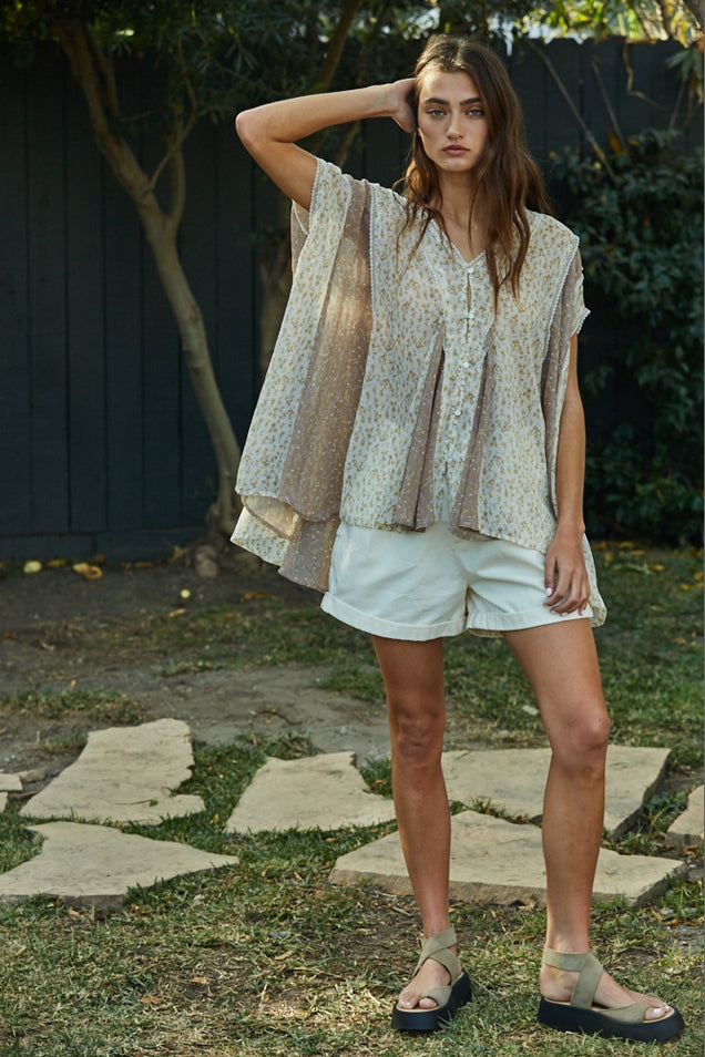 Floral Contrast See-Through Tunic