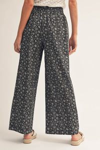 Tape Trim Accent Floral Pants