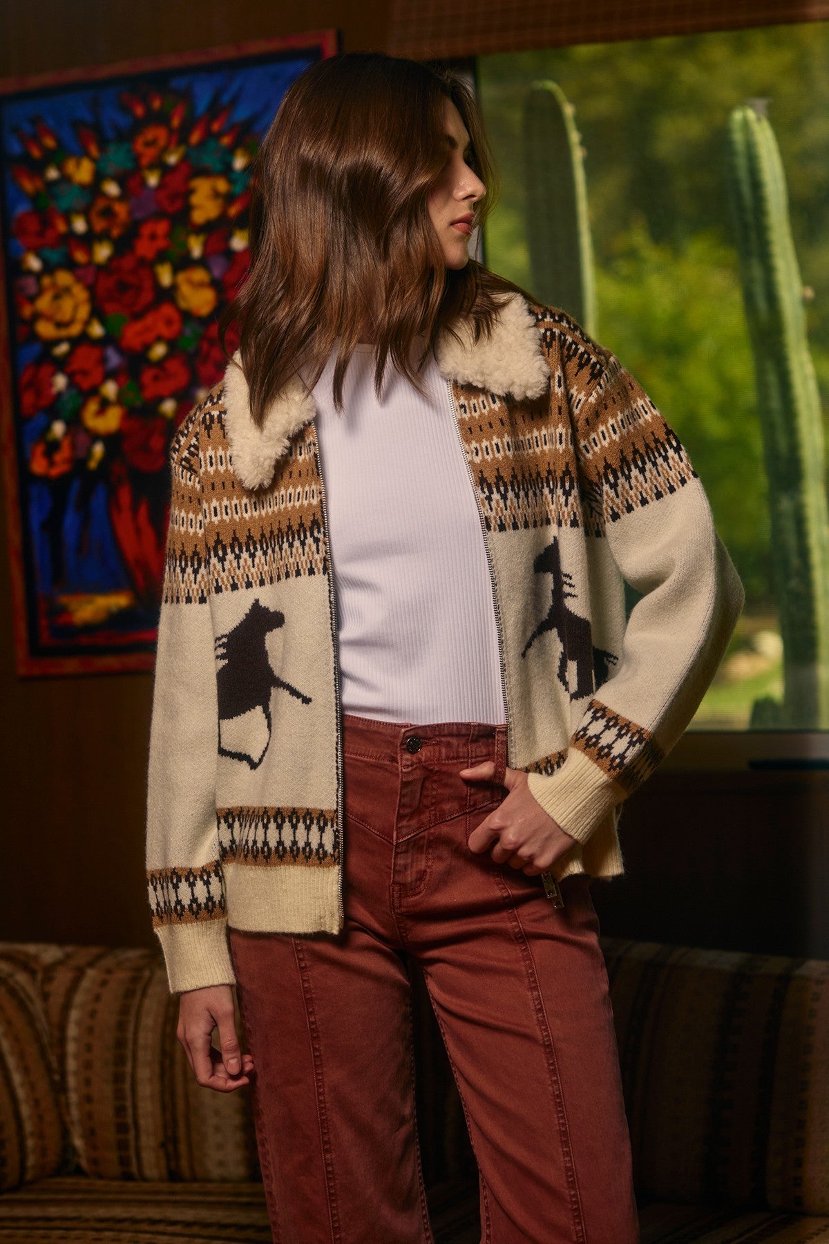 Shearling Collar Western Jacket