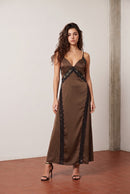 Lace Insert Satin Maxi Dress