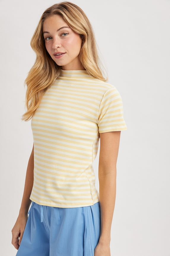Striped Mock Neck Tee