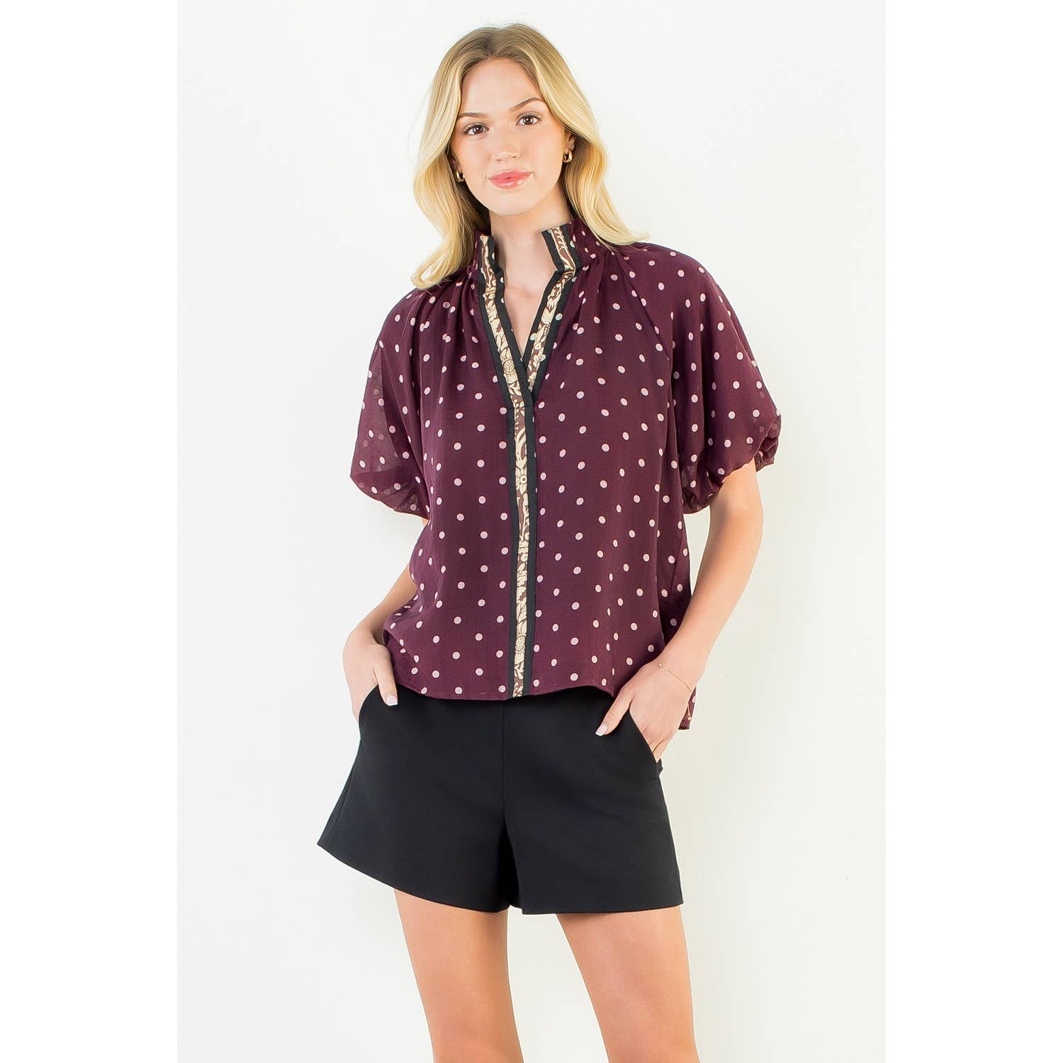 Polka Dot Puff Sleeve Top