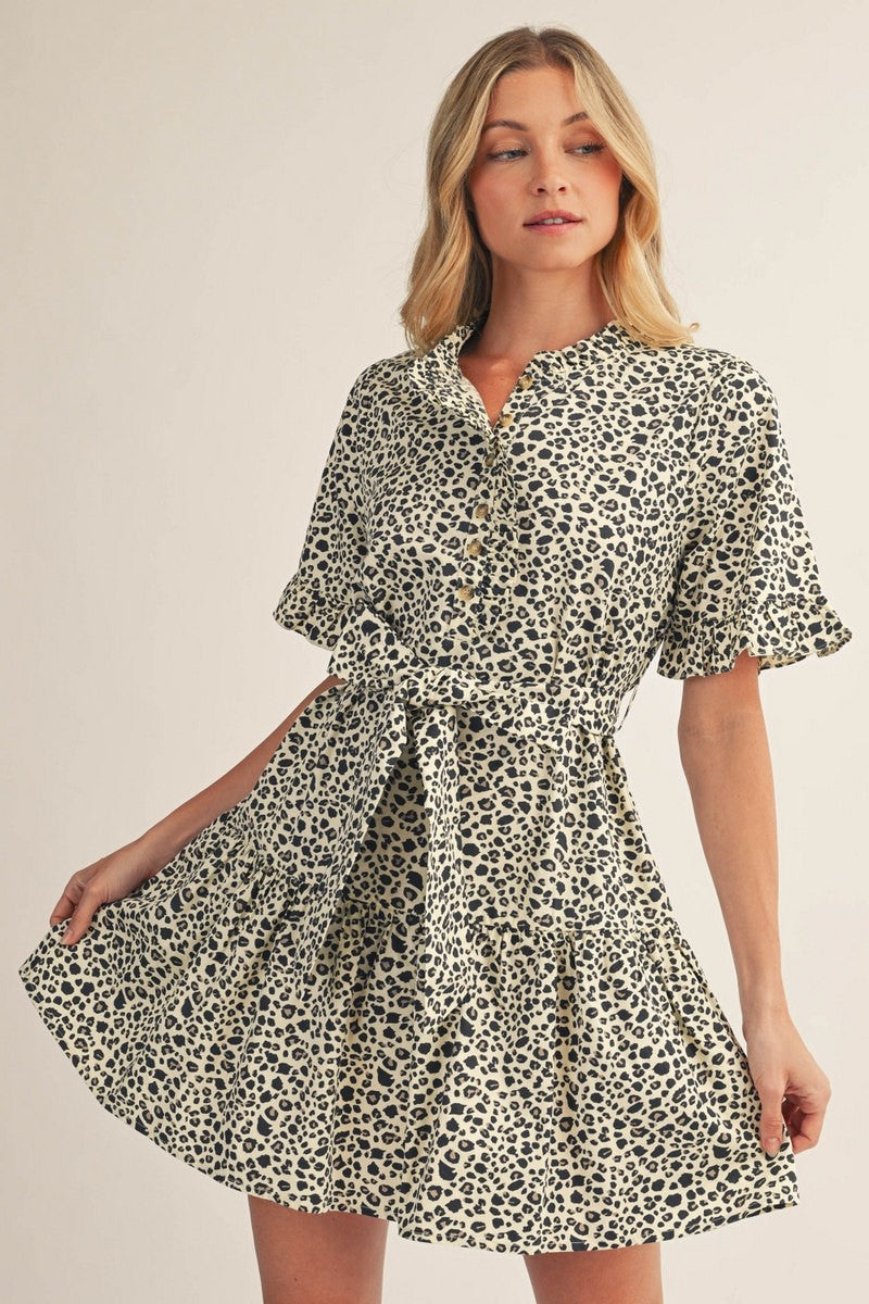 Leopard Ruffle Tie Dress