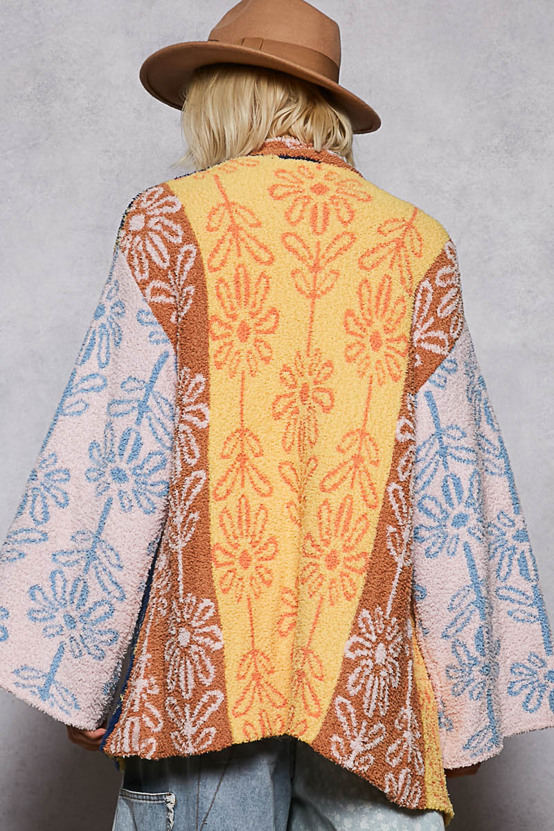 Floral Printed Berber Sweater Cardigan