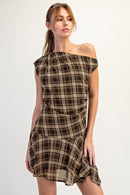 Plaid One Shoulder Mini Dress