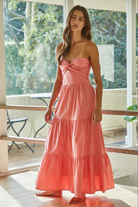 Strapless Front Twist Midi Dress