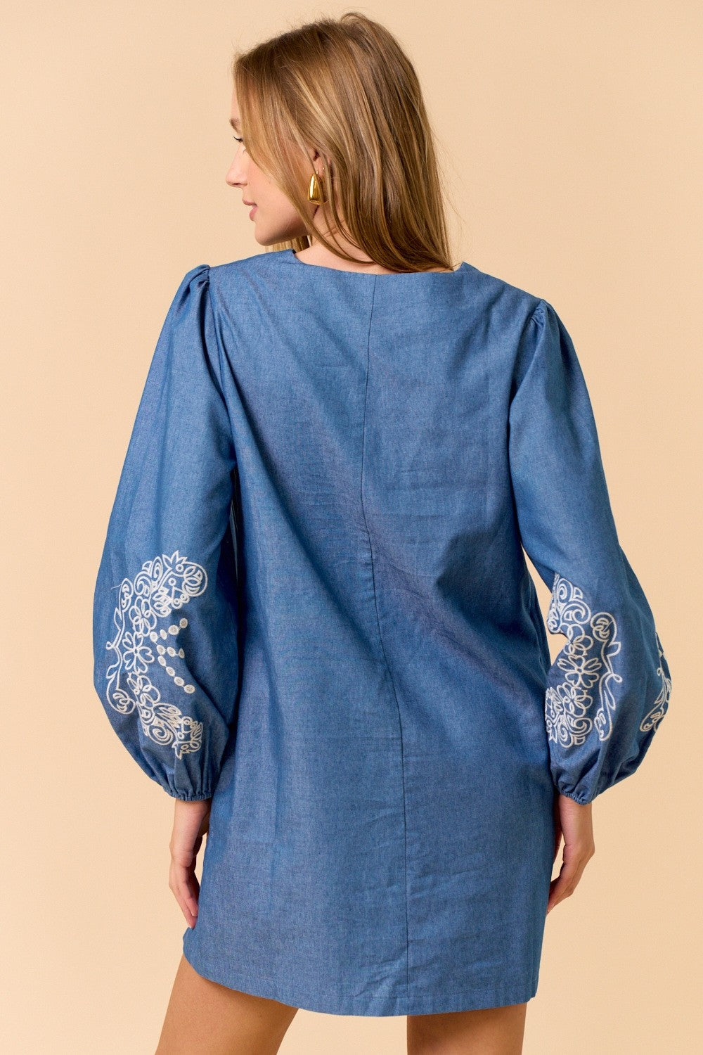 Embroidered Front-Tie Mini Dress