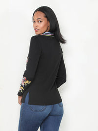Floral Embroidered Thermal Polo Top