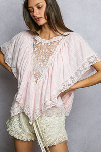 Lace Trim Ruffle Top