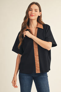 Faux Leather Accent Top