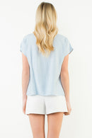 Embroidered Stripe V-neck Top