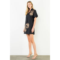 Embroidered Floral Collared Mini Dress