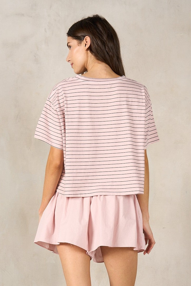 Poplin Short/Striped Tee Set