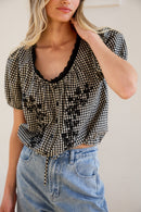 Floral Embroidered Gingham Blouse