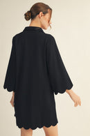 Solid Black Scalloped Hem Mini Dress