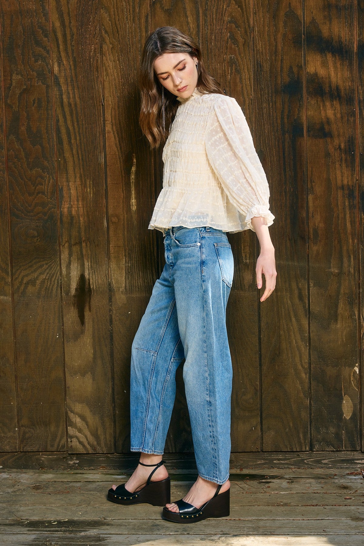 Smocked Long Sleeve Swiss Blouse