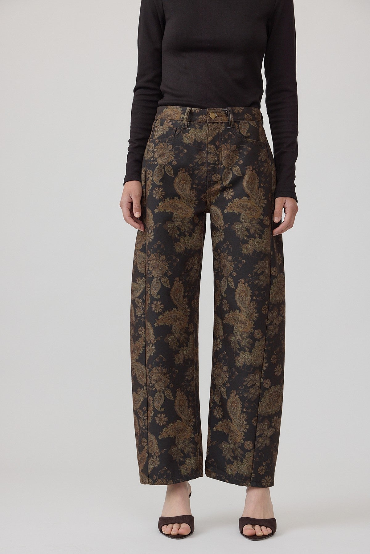 Dark Floral Barrel Jeans