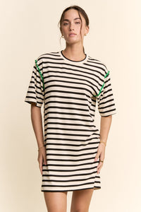 Striped Shoulder Detail Mini Dress