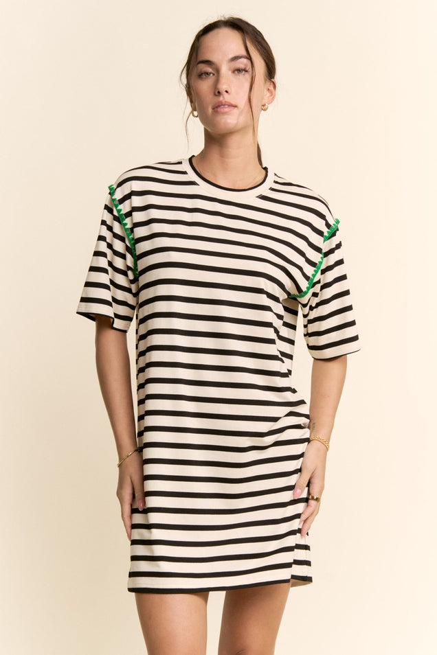 Striped Shoulder Detail Mini Dress