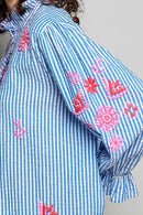 Embroidered Blue Striped Blouse