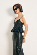 Faux Leather Peplum Top