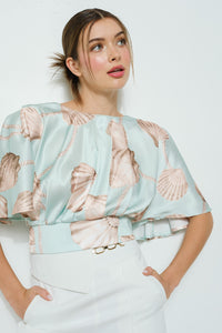 Shell Satin Kimono Sleeve Blouse