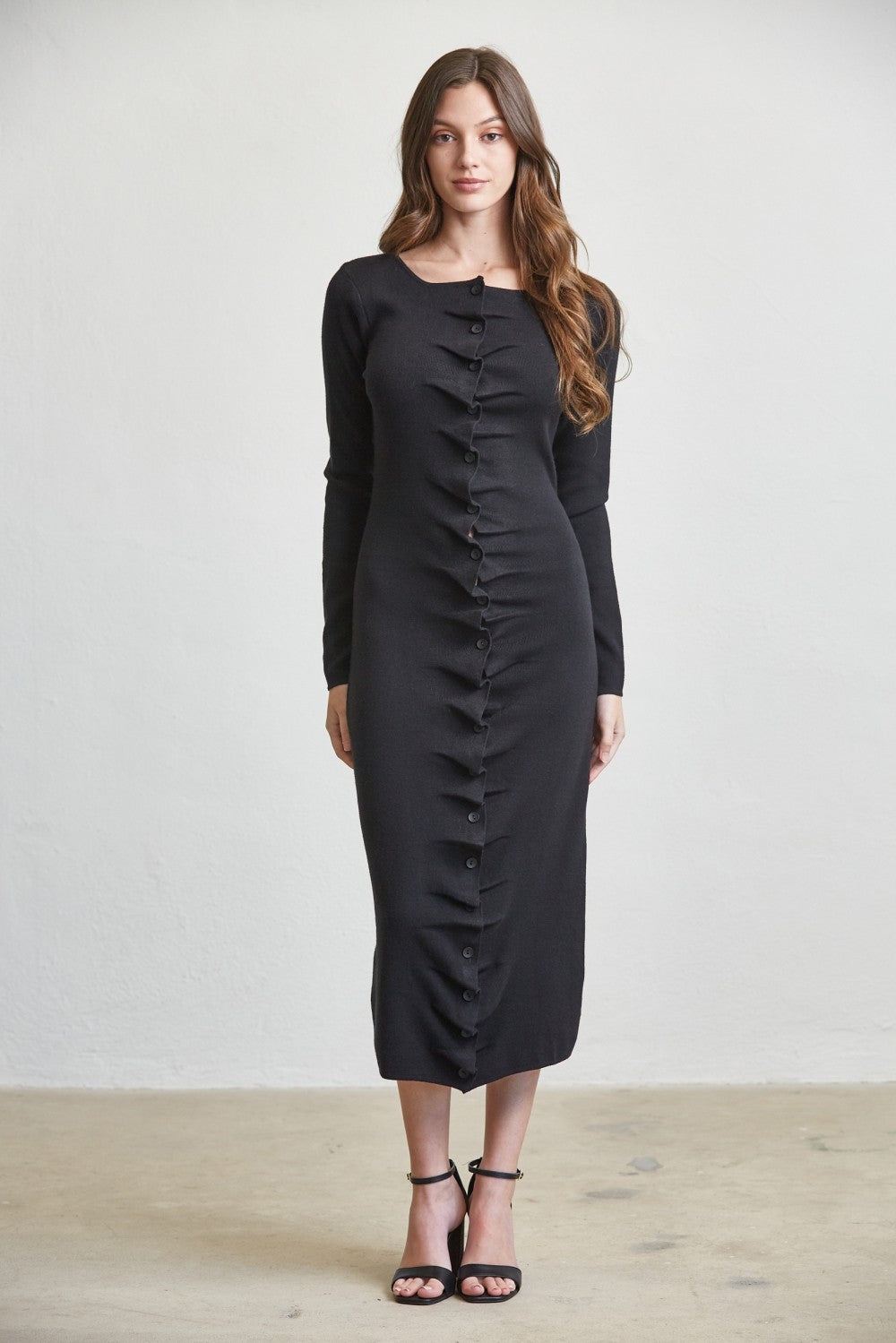 Ruffled Button Up Midi Dress
