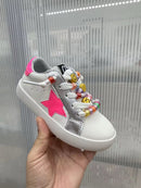 Beaded Lace Hot Pink Star Sneakers