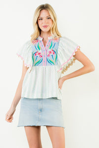 Flutter Sleeve Embroidered Top