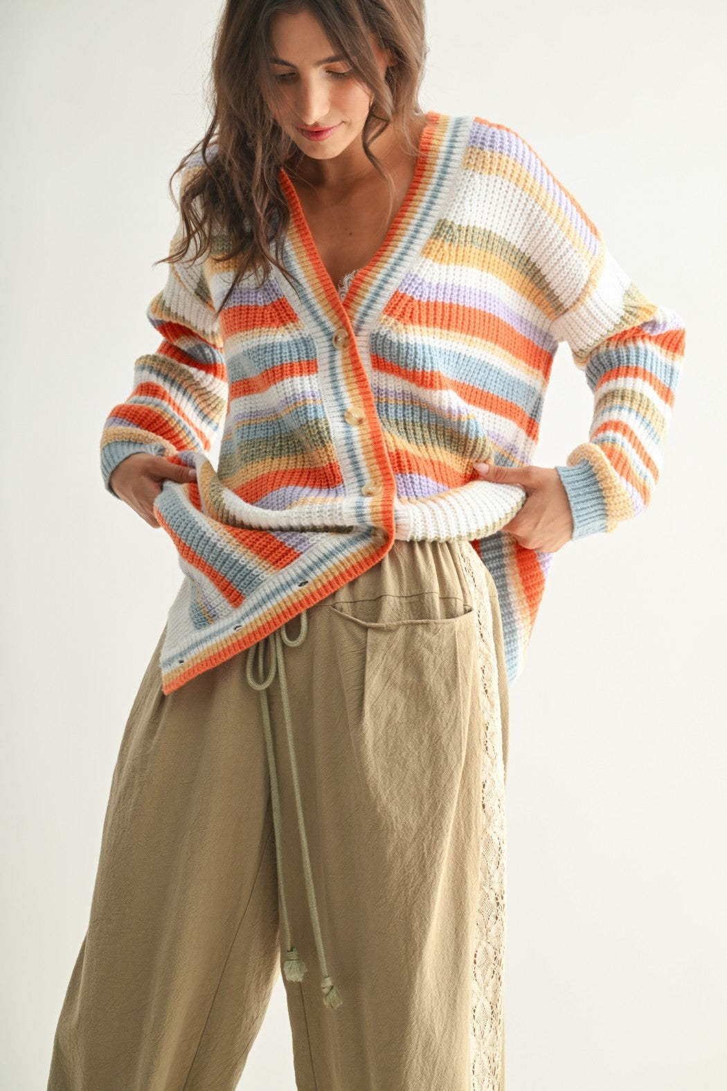 Colorful Striped Knit Cardigan
