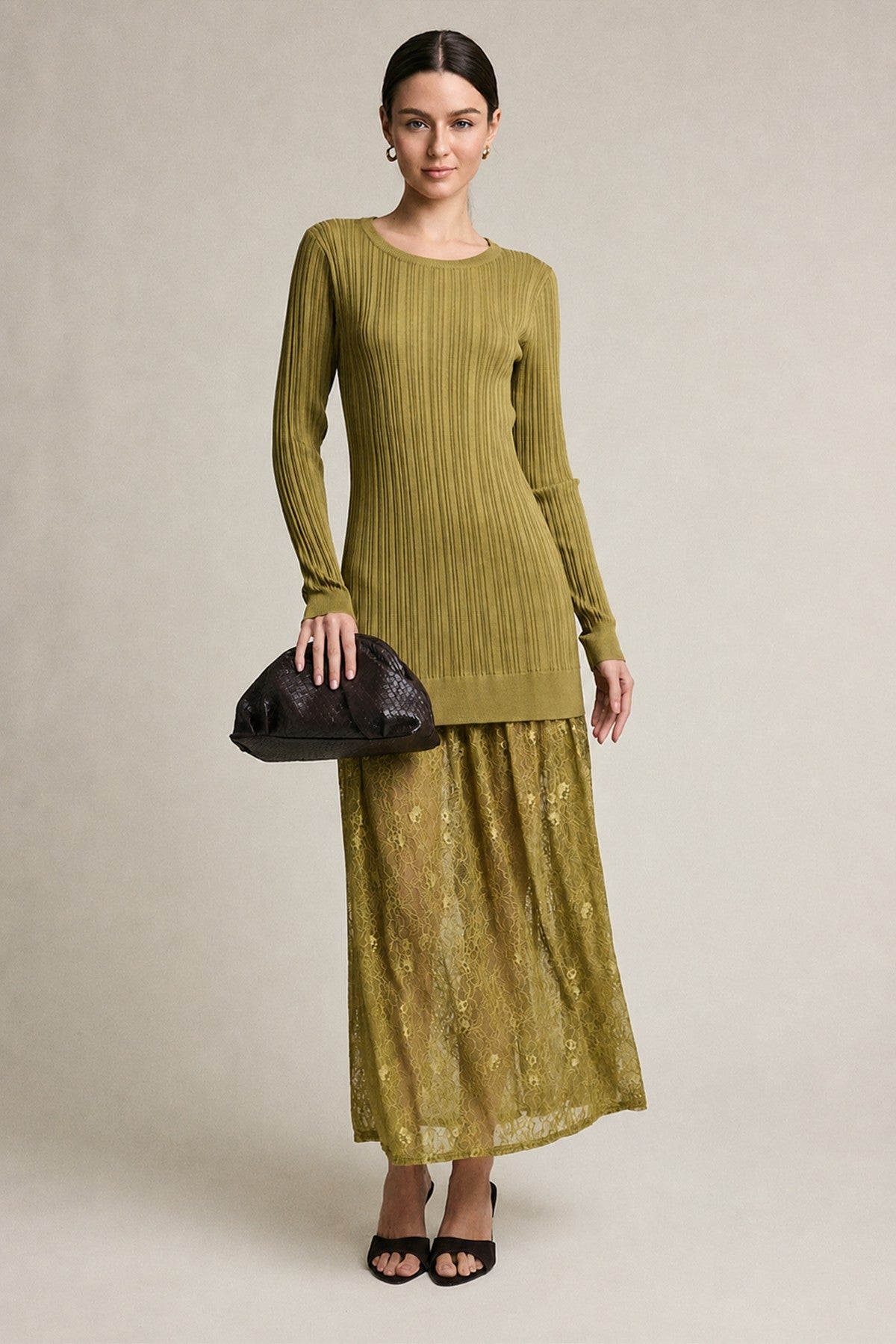 Rib Knit Lace Combo Maxi Dress