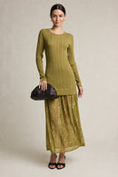 Rib Knit Lace Combo Maxi Dress