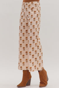 Botanical Print Wide Leg Pants
