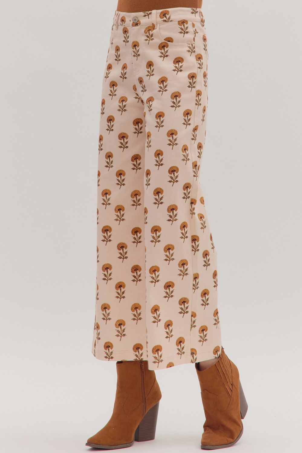 Botanical Print Wide Leg Pants