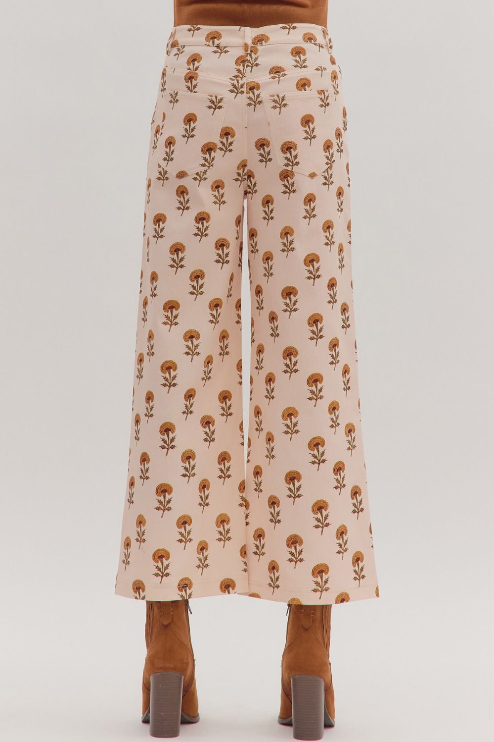 Botanical Print Wide Leg Pants