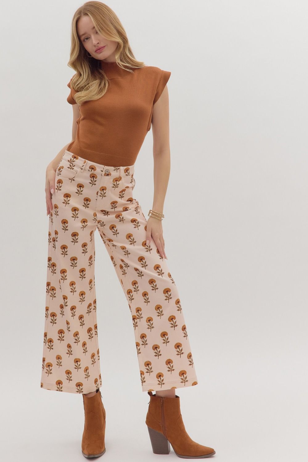 Botanical Print Wide Leg Pants